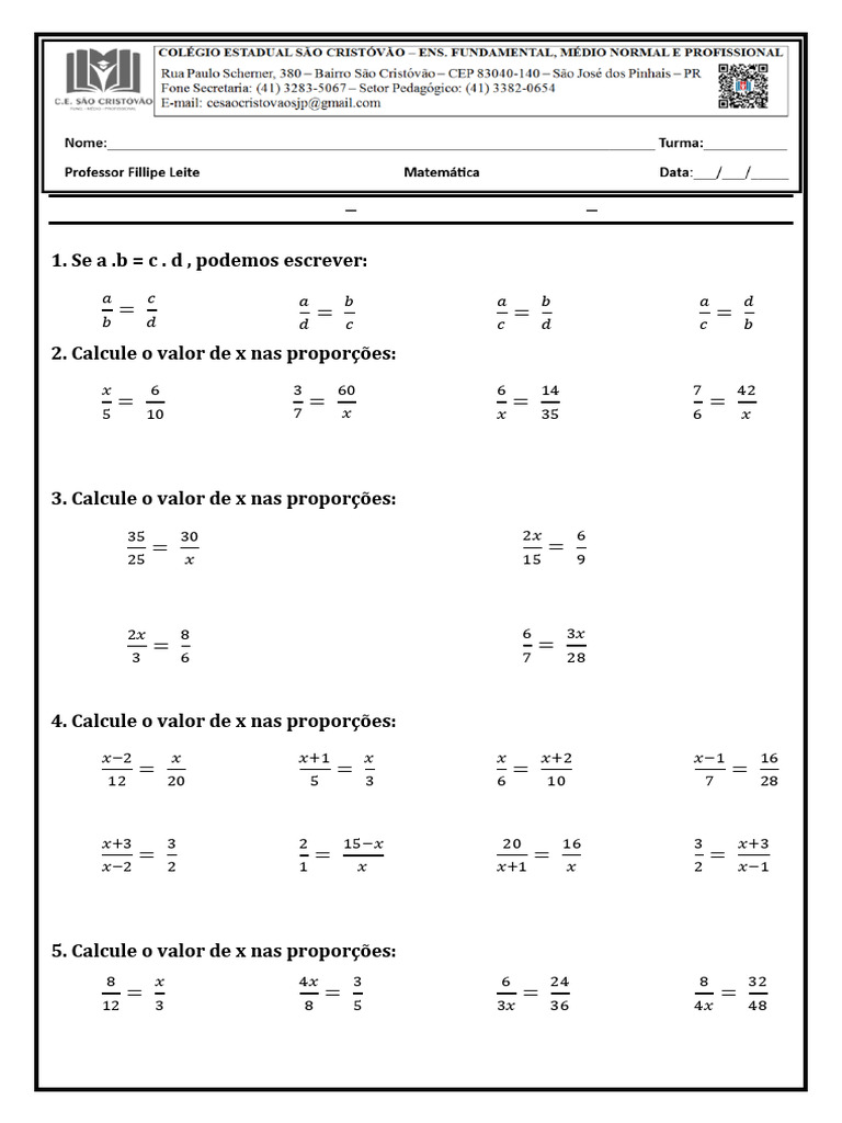 Exercícios de Razão e Proporção 3º Trimestre | PDF | Xadrez