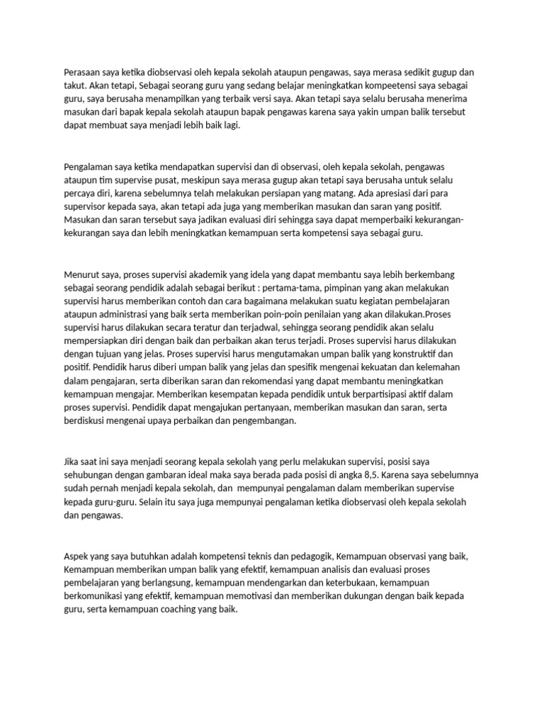 Perasaan Saya Ketika Diobservasi Oleh Kepala Sekolah Ataupun Pengawas | PDF