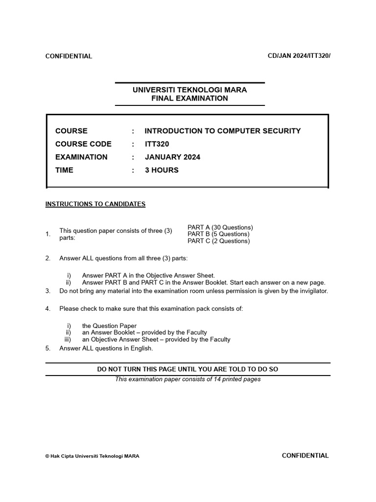 ITT320 Computer Security Exam January 2024 | PDF | Computer Virus ...
