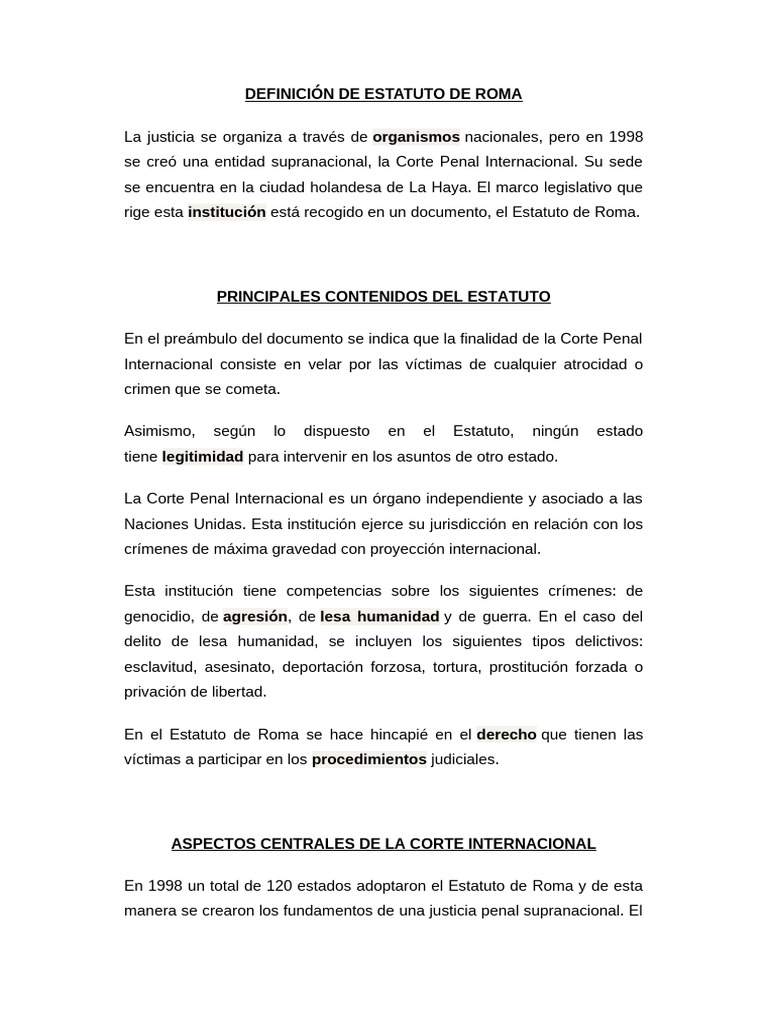 Estatuto de Roma: Corte Penal Internacional | PDF | Corte Criminal ...