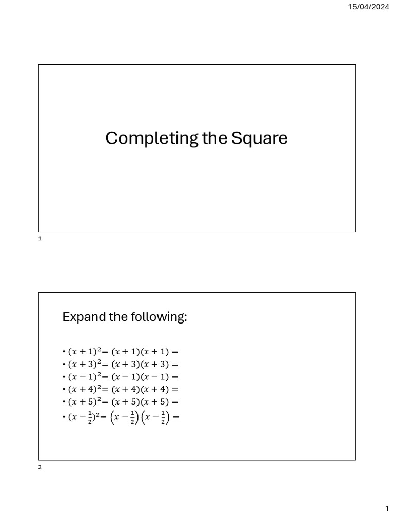 Completing The Square - Intro | PDF