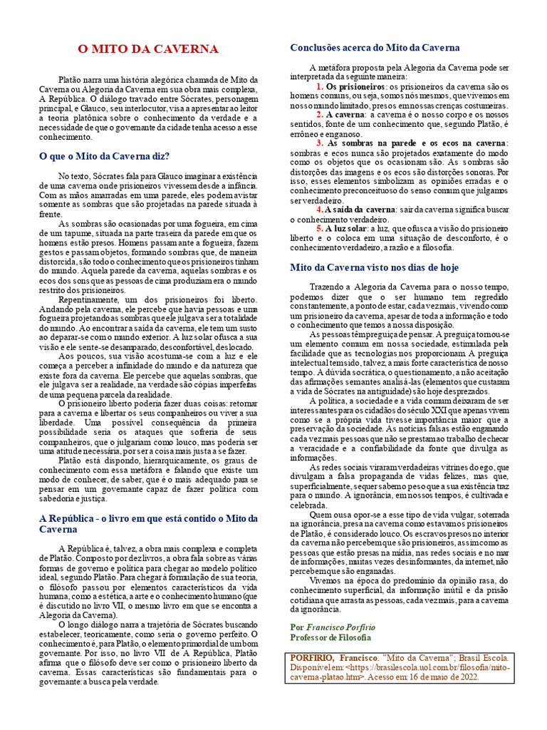 O Mito Da Caverna - Platão | PDF