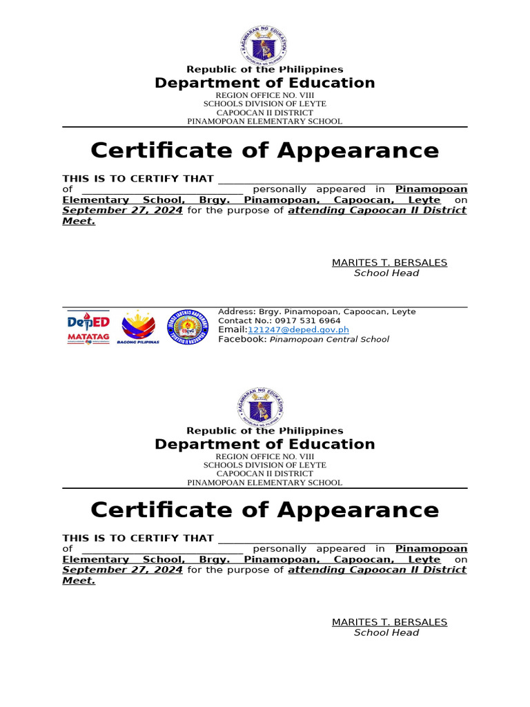 Certificate of Appearance PDF Certificate of Appearance PDF