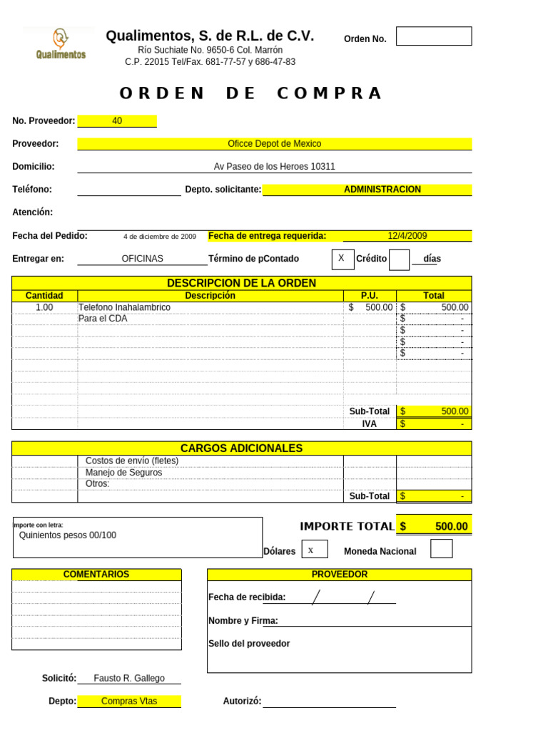 Formato de Orden de Compra | PDF