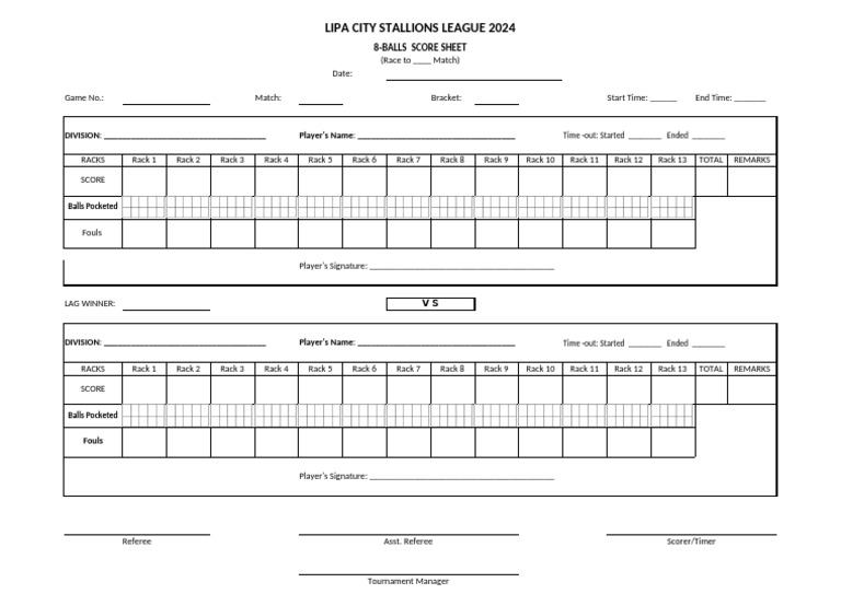 2024 Lipa City 8-Ball Score Sheet | PDF