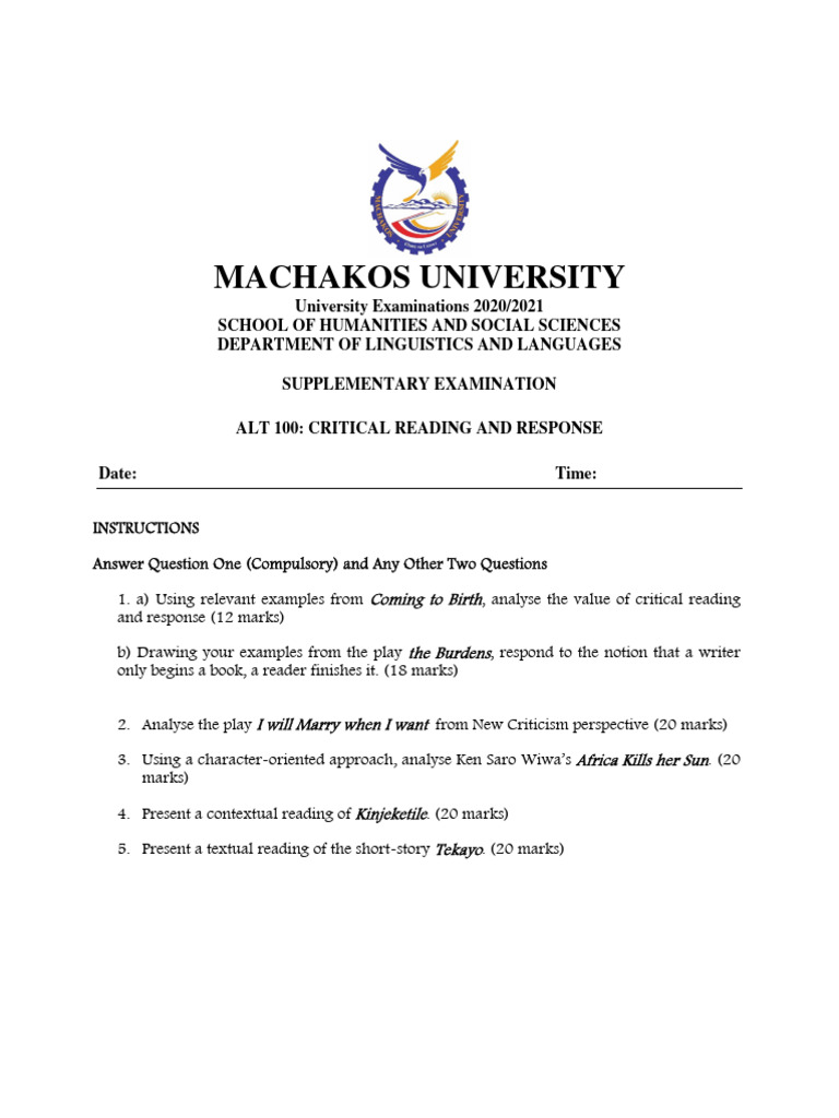 ALT 100 CRITICAL READING AND RESPONSE | PDF