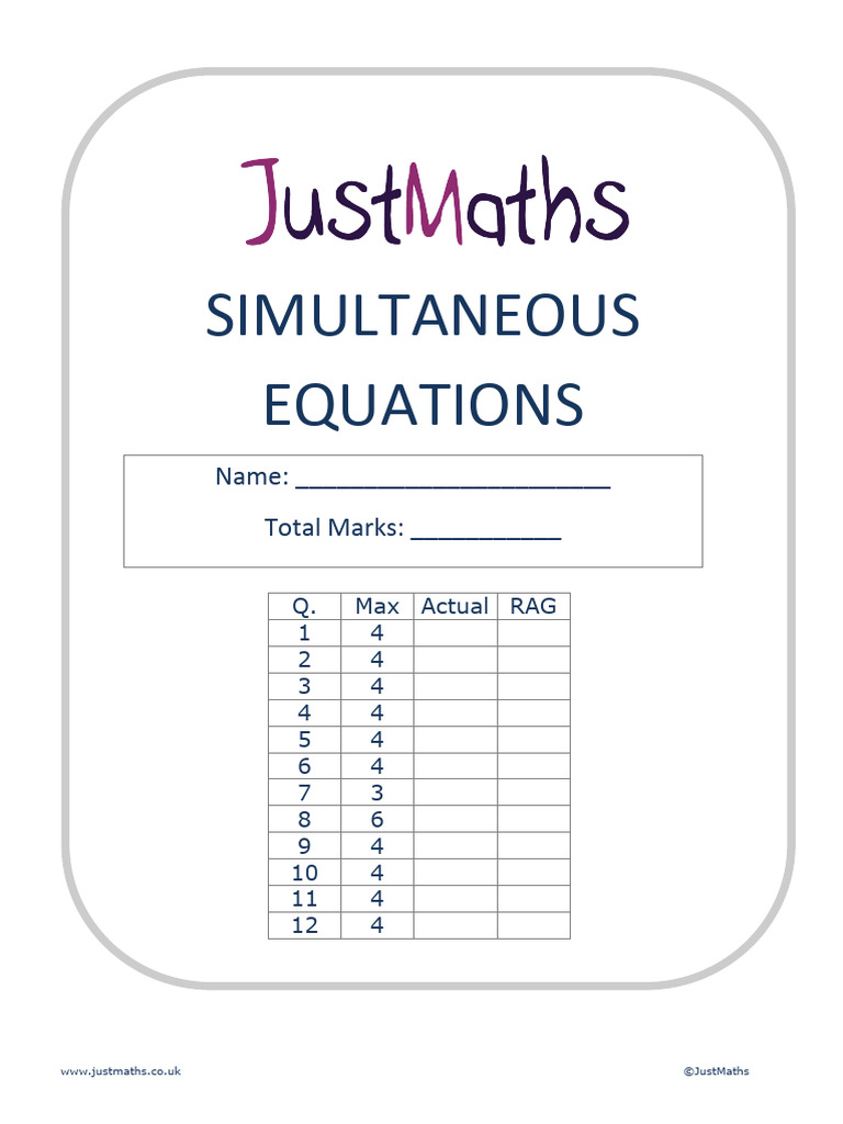 Simultaneous Equations Pdf Mathematics Equations