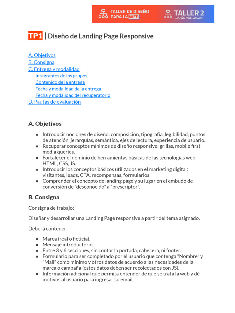 Diseño de Landing Page Responsive TP1 | PDF | Diseño | Arte