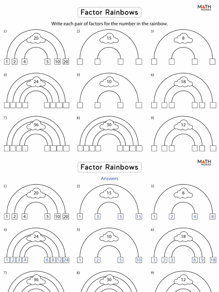 Factor Rainbow Worksheet PDF
