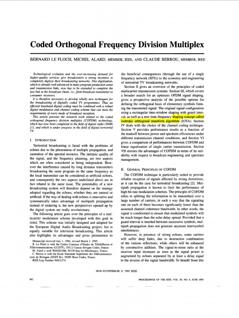 Coded Orthogonal Frequency Division Multiplex TV Broadcasting | PDF