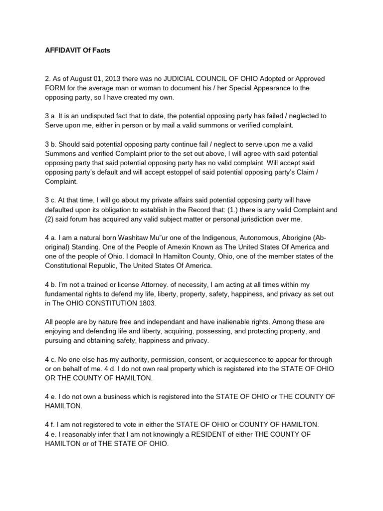 AFFIDAVIT of Facts | PDF