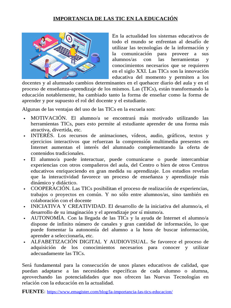 Importancia de Las Tic en La Educación | PDF