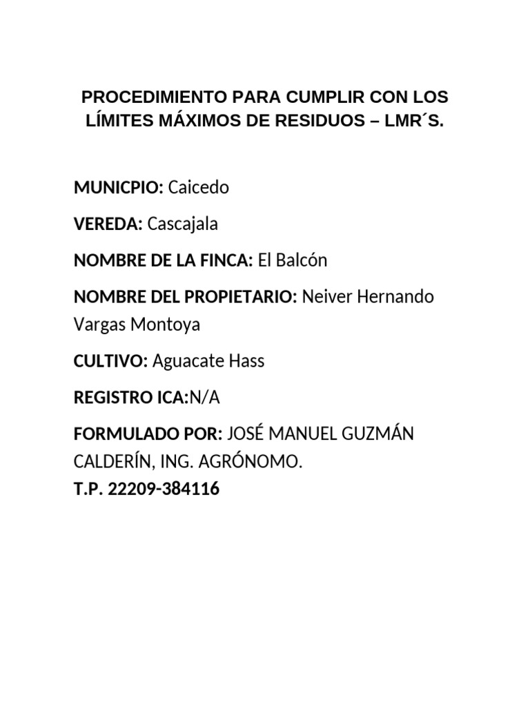 Procedimiento para Cumplir Con Los Límites Máximos de Residuos | PDF
