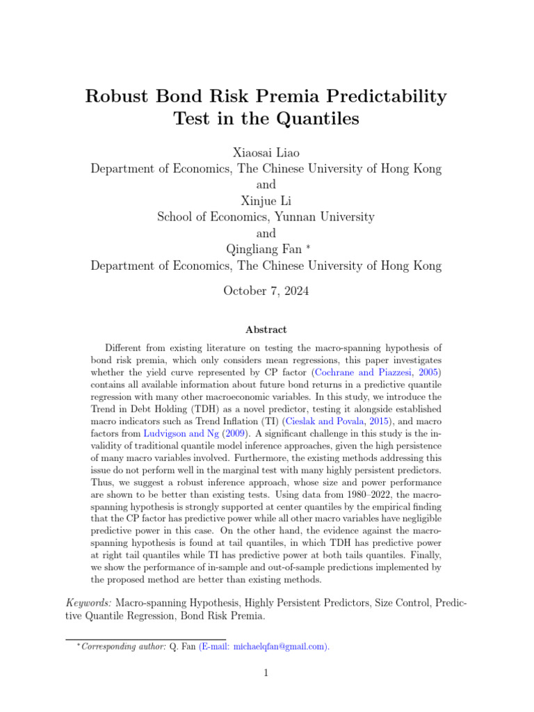 Robust Bond Risk Premia Predictability Test in The Quantiles | PDF ...