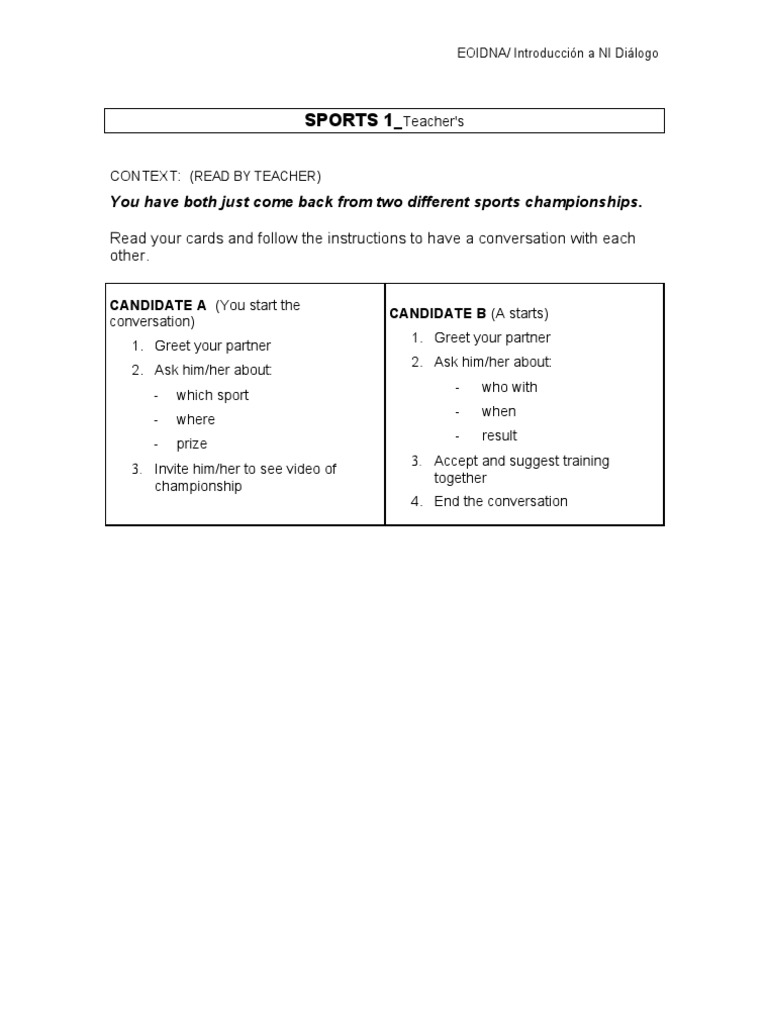 Sports Championship Dialogue Activity | PDF | Sports & Recreation