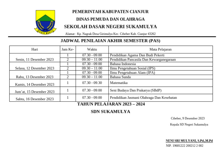 Jadwal Pas 2023 | PDF