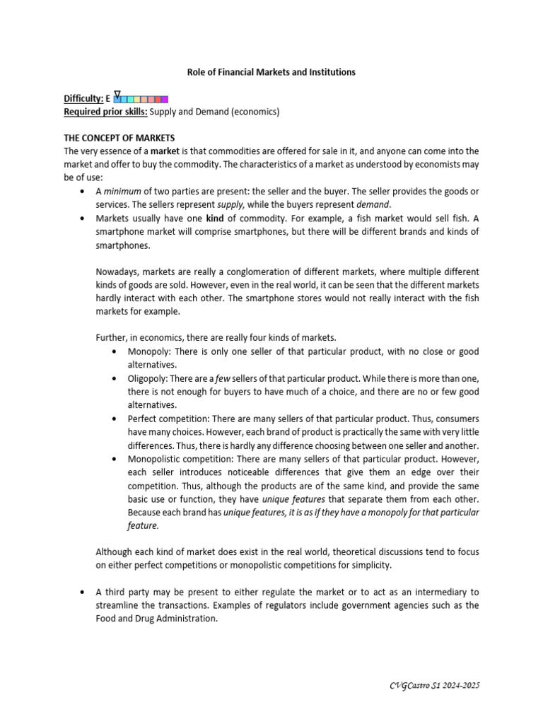 Understanding Financial Markets and Roles | PDF | Securities (Finance ...