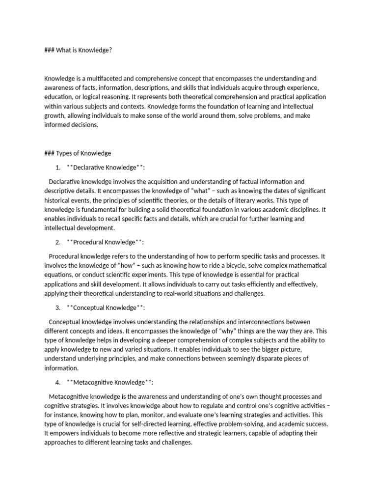 Types of Knowledge in Education | PDF | Knowledge | Procedural Knowledge