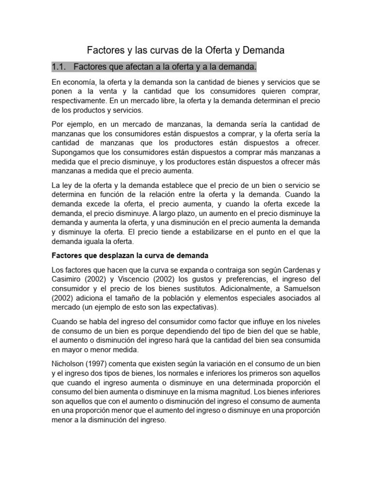 Factores y Las Curvas de La Oferta y Demanda | PDF