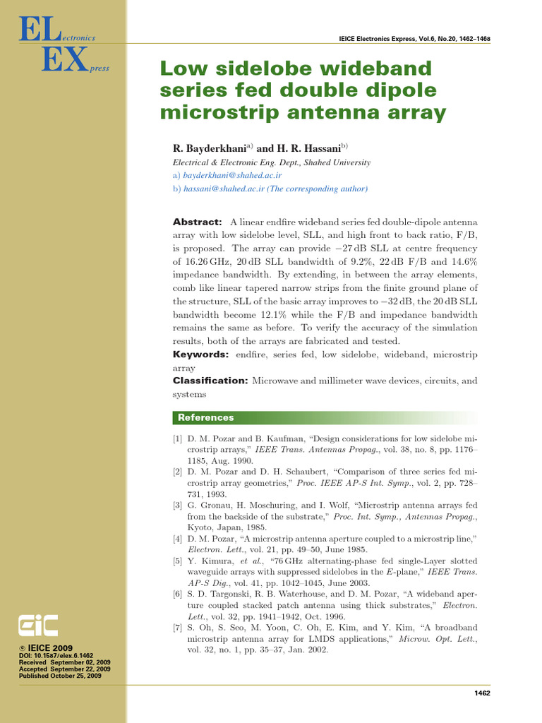 Low Sidelobe Wideband Series Fed Double Dipole Microstrip Antenna Array ...
