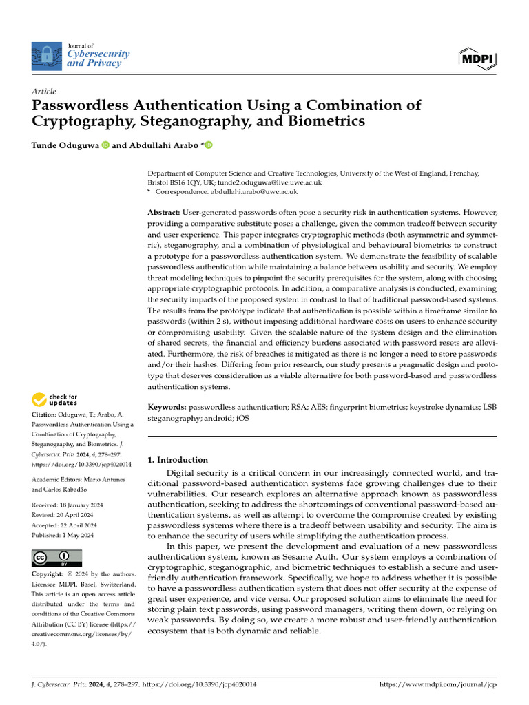 Passwordless Authentication Using A Combination of | PDF