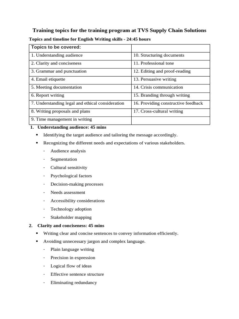 TVS Supply Chain Training Topics Overview | PDF | Proofreading ...