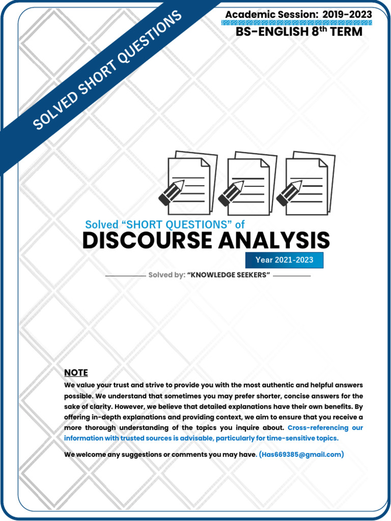 Solved Discourse Analysis Questions 2021-2023 | PDF | Discourse ...
