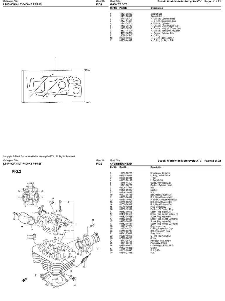 400cc (LT-F400 AK45A 2003-2006) Suzuki ATV Parts List | PDF