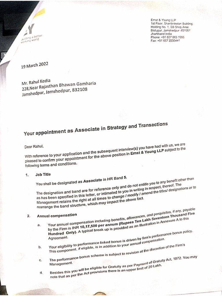 Ey Offer Letter