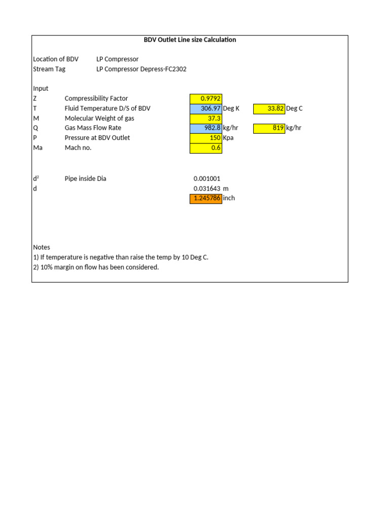 BDV Outlet Line Size Calculations Guide | PDF | Pressure | Flow Measurement