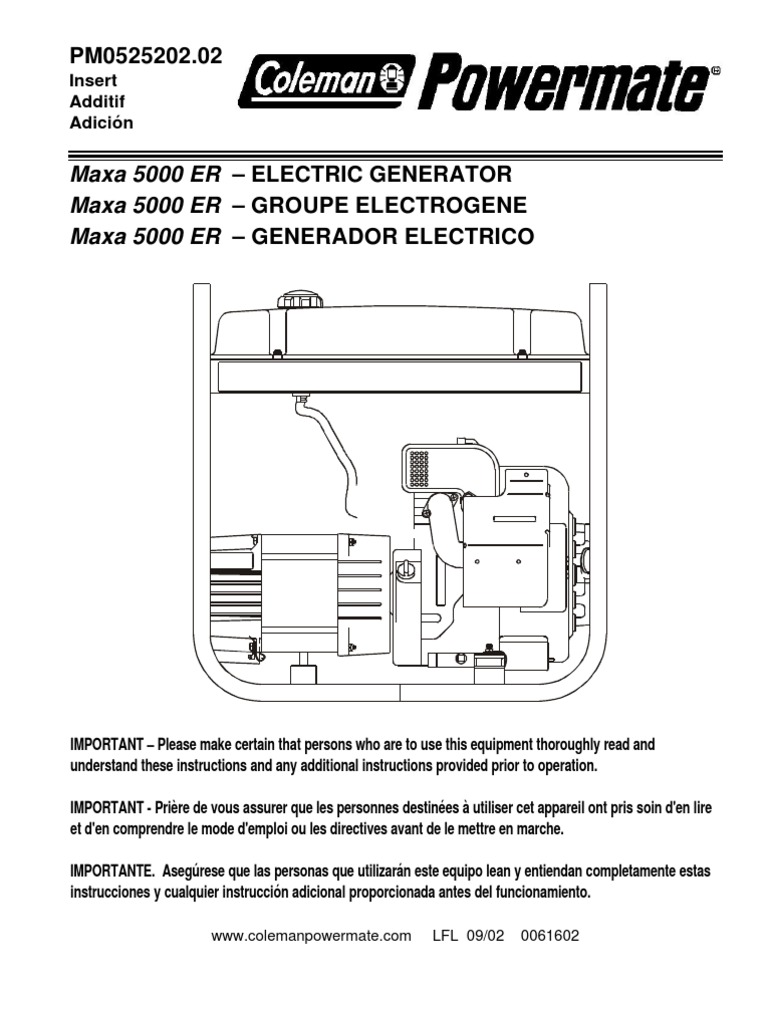 Coleman Powermate 5000 Generator Manual | PDF | Electrical Engineering ...