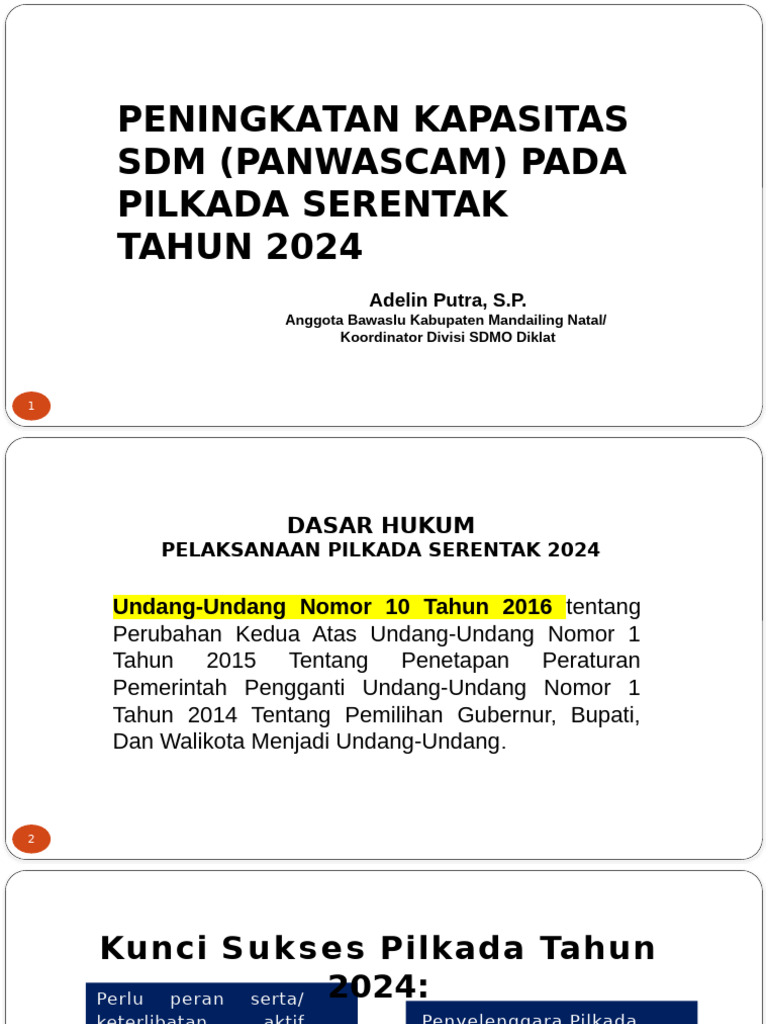 Penguatan Kapasitas Panwascam Pada Pilkada Tahun 2024 | PDF