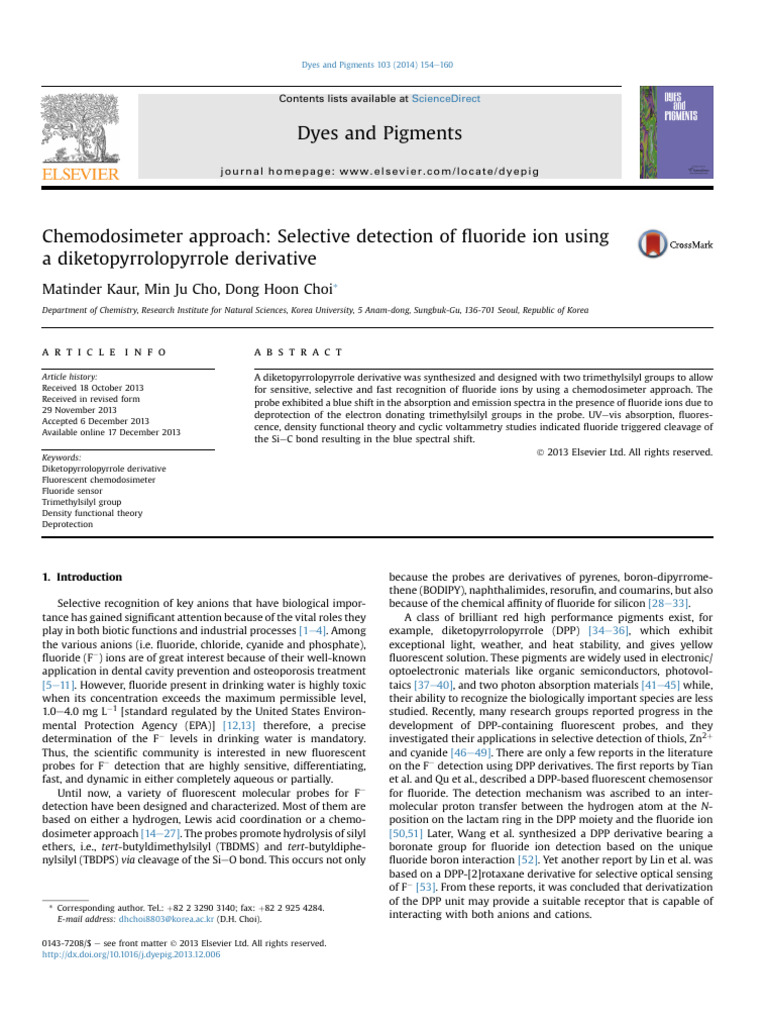 Chemodosimeter Approach - Selective Detection of Fluoride Ion Using A ...
