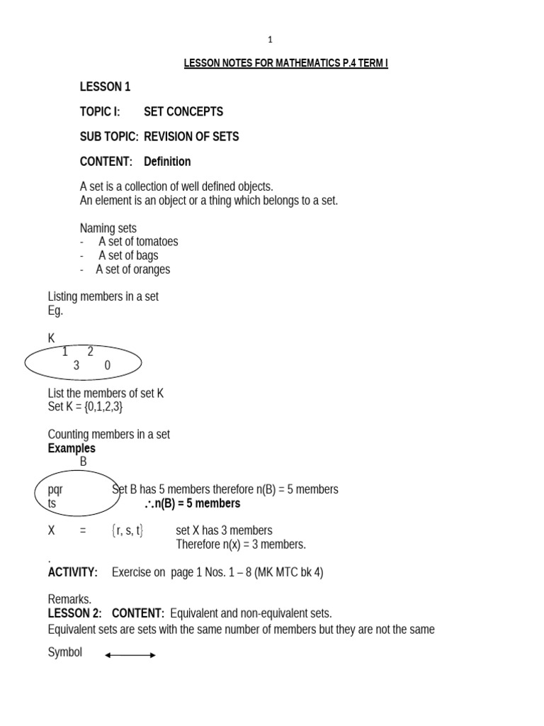 P.4 Math Set Concepts Guide | PDF | Numbers | Sequence