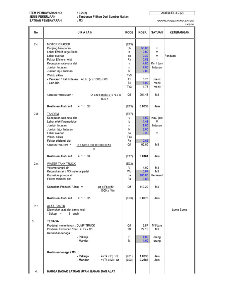 Uraian Analisa Harga Satuan: Lanjutan | PDF