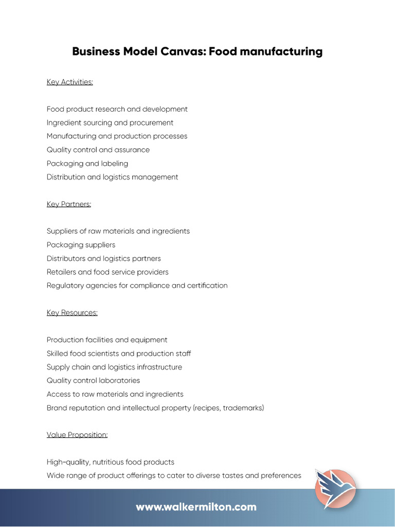 06+Business+model+canvas+-+example+food+manufacturing | PDF