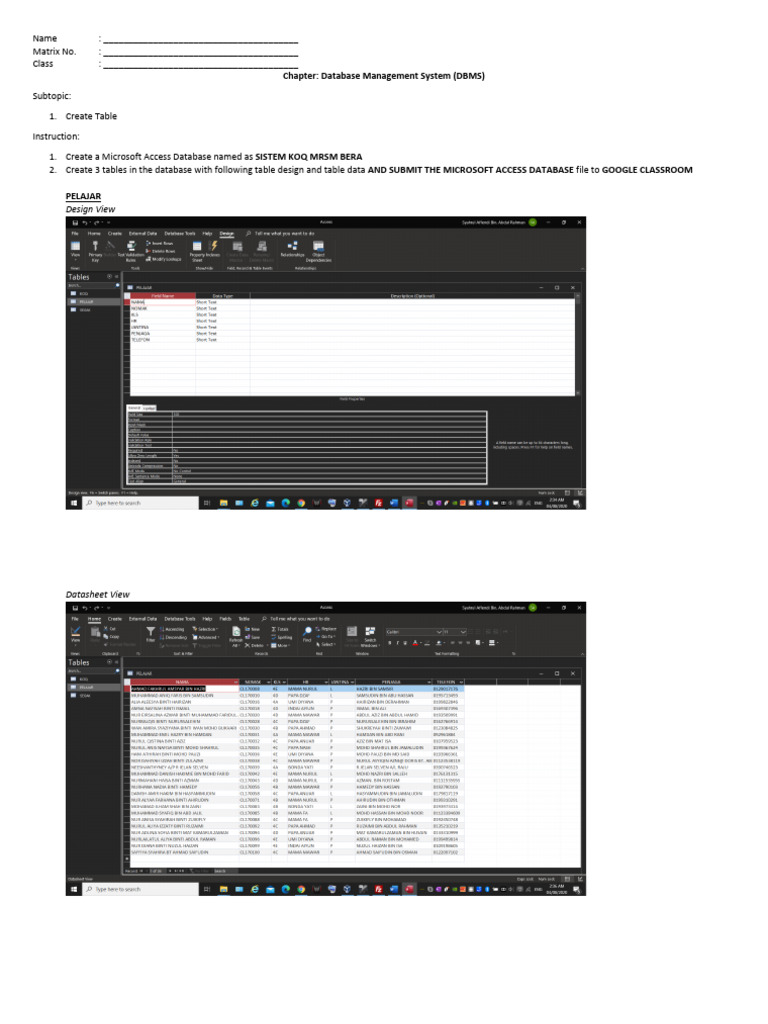 Dbms Create Table Query