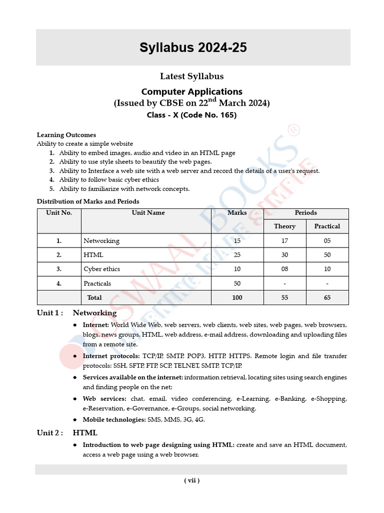 CBSE 10 Computer Application Syllabus | PDF