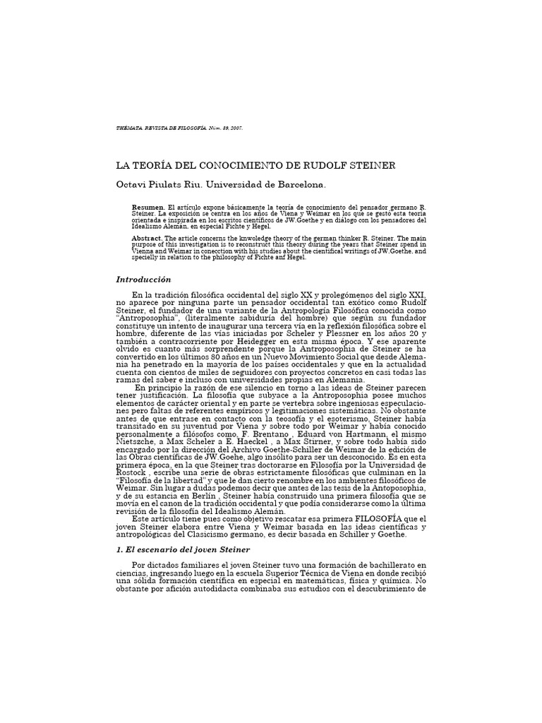 La Teoria Del Conocimiento de Rudolf Steiner | PDF
