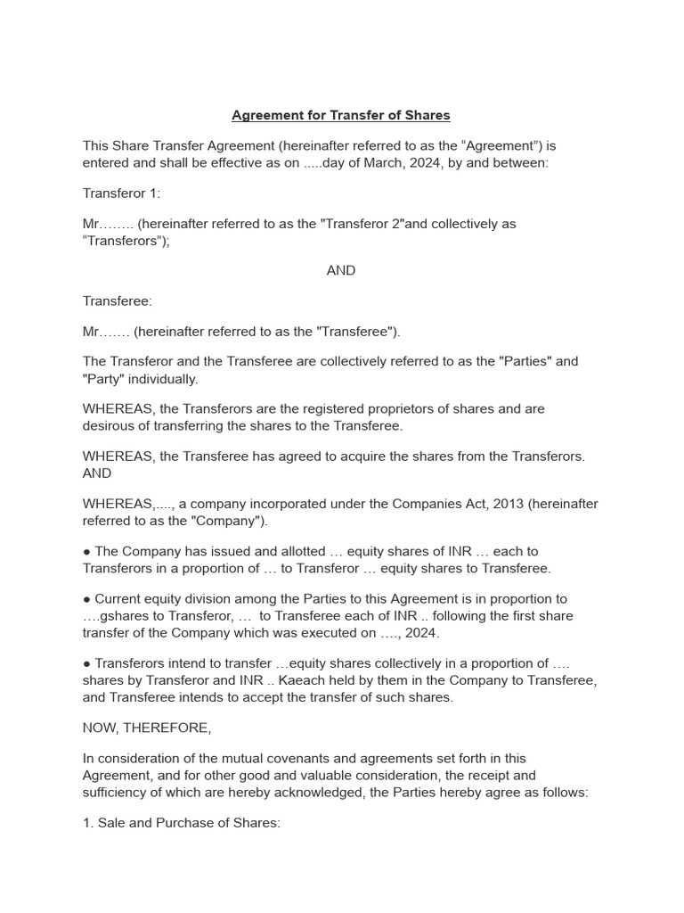 Share transfer agreement pdf