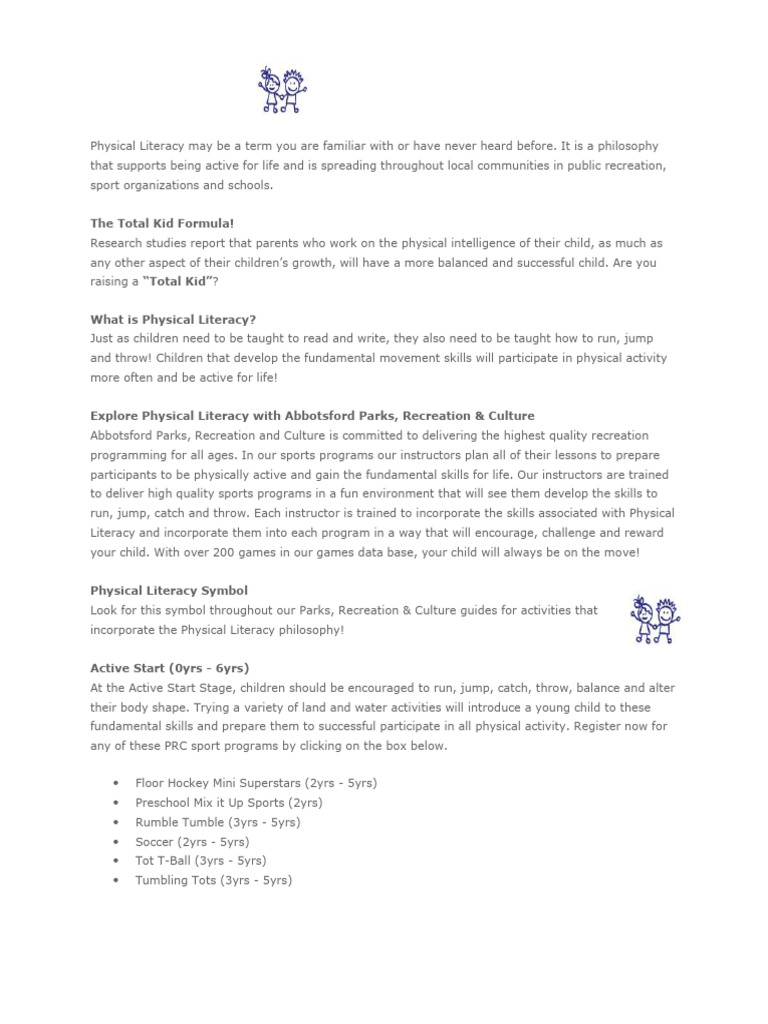 Physical Literacy Examples