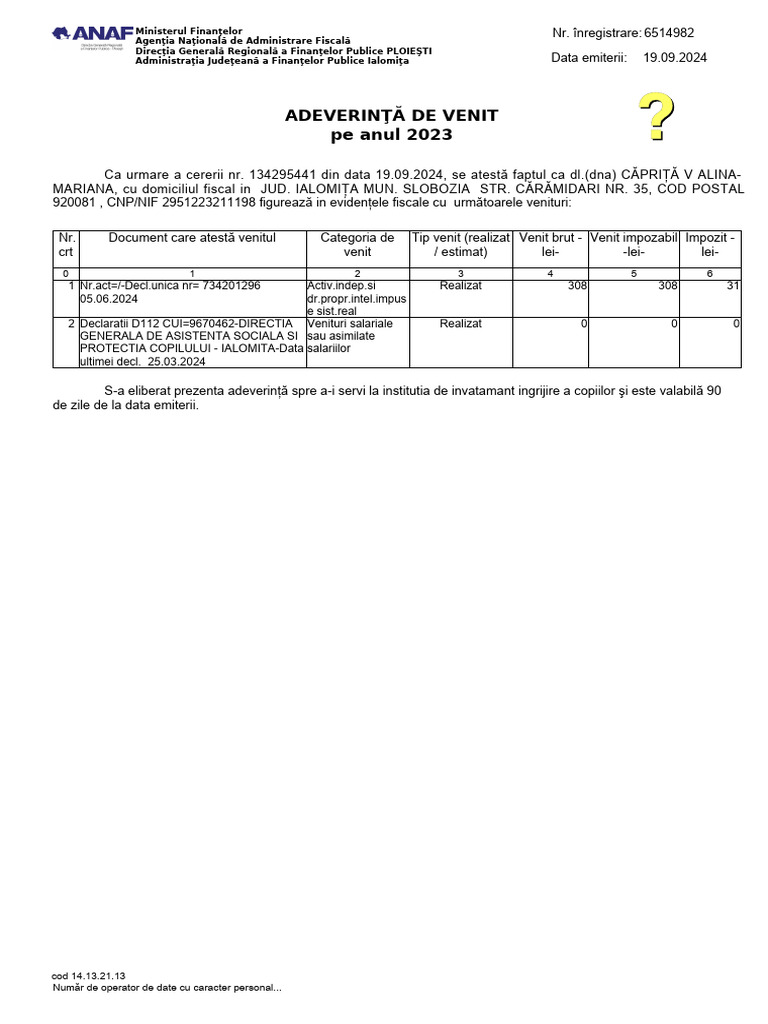 Adeverinte Venit | PDF