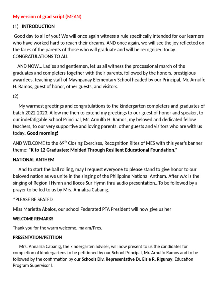  graduation script 2023 pdf