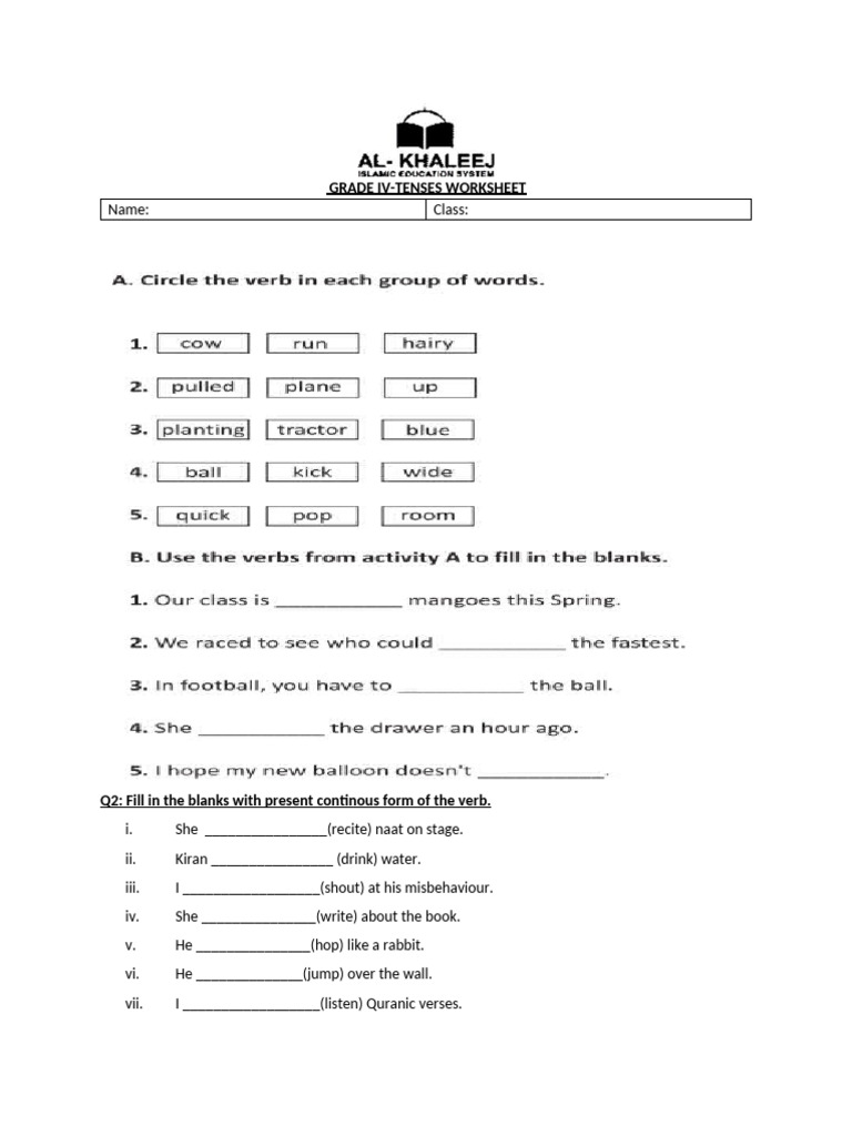 Grade 4 Tenses Worksheet | PDF
