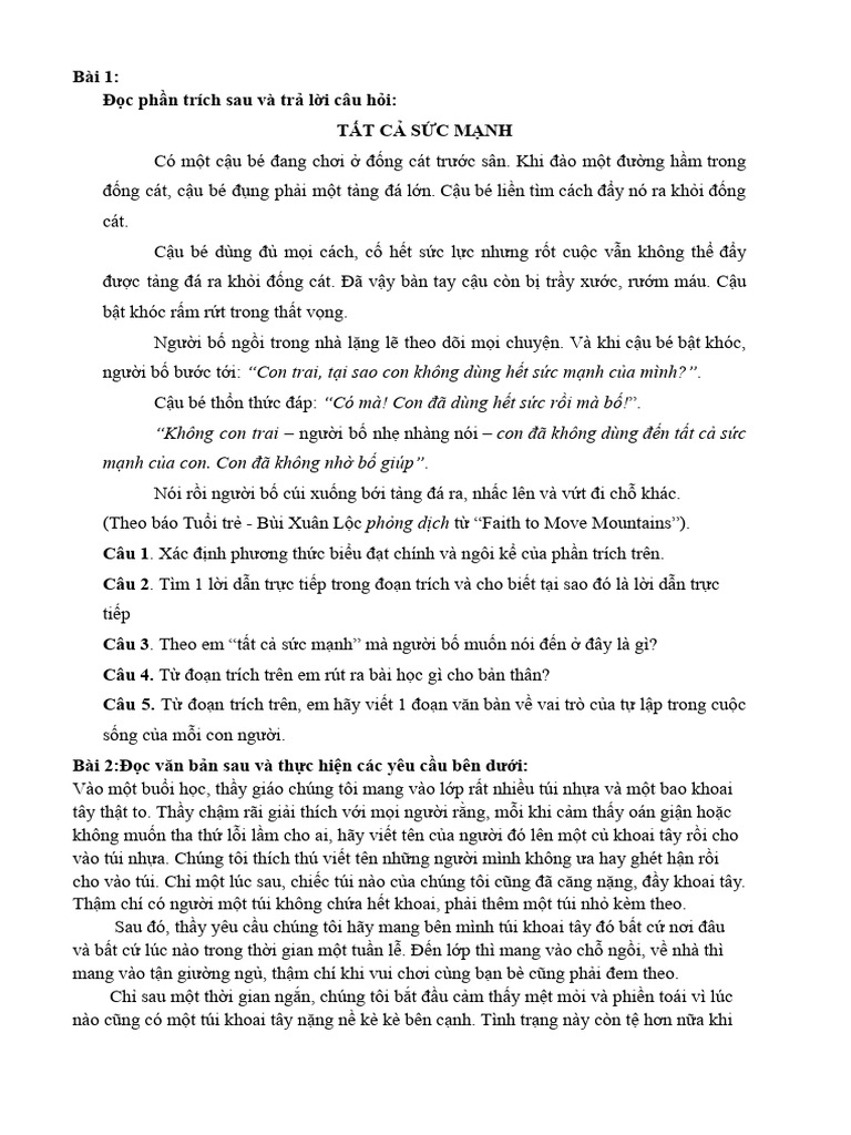 phiếu đọc hiểu | PDF