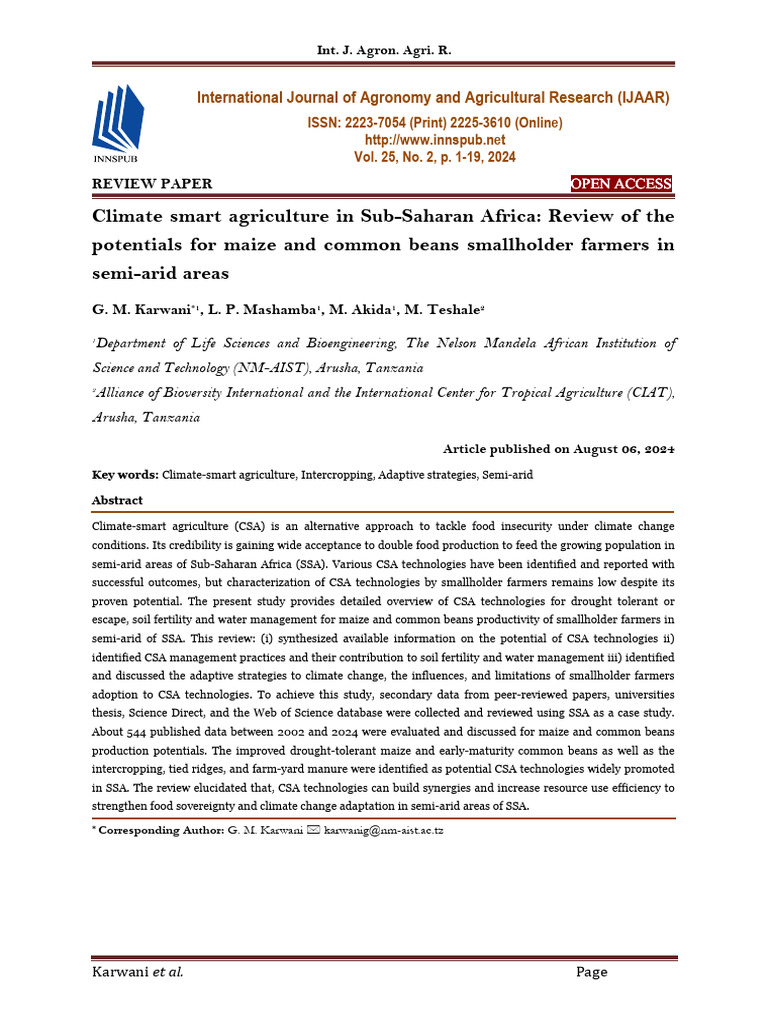 Climate-Smart Agriculture for Maize and Beans in Sub-Saharan Africa ...