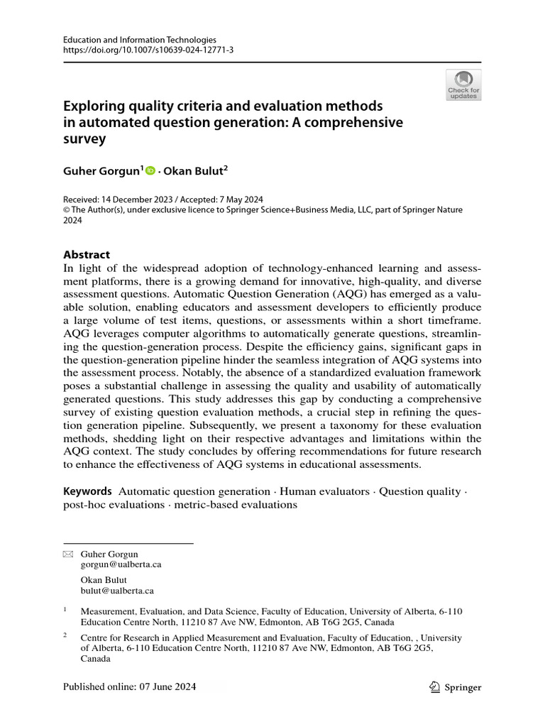 Exploring Quality Criteria and Evaluation Methods in Automated Question ...