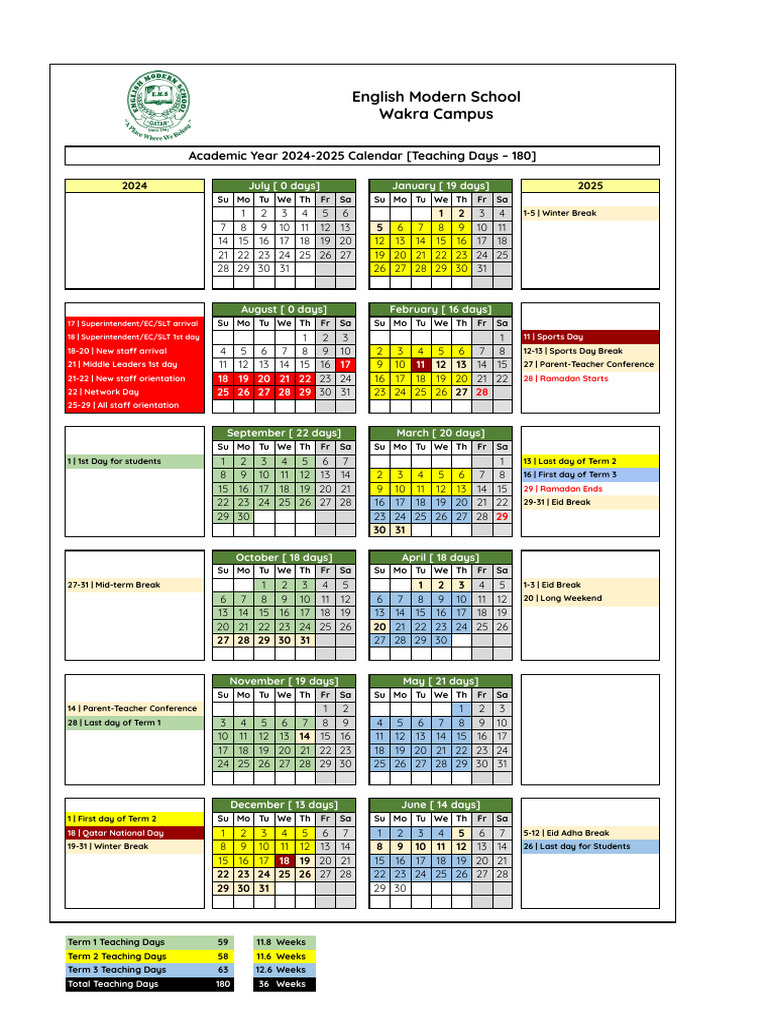 EMSW School Calendar 2024 2025 PDF