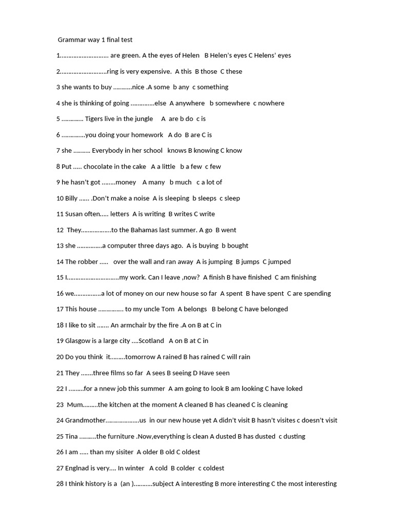 Grammar Way 1 Final Test Pdf