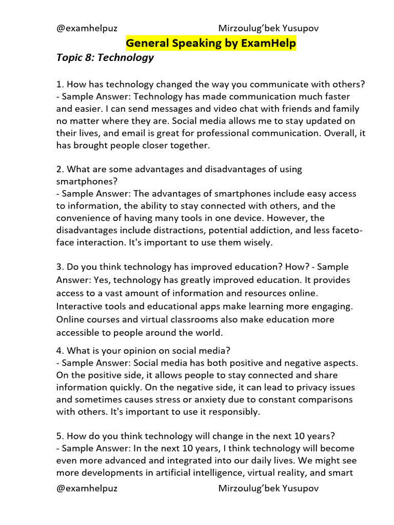 General Speaking Topic 8 by ExamHelp | PDF